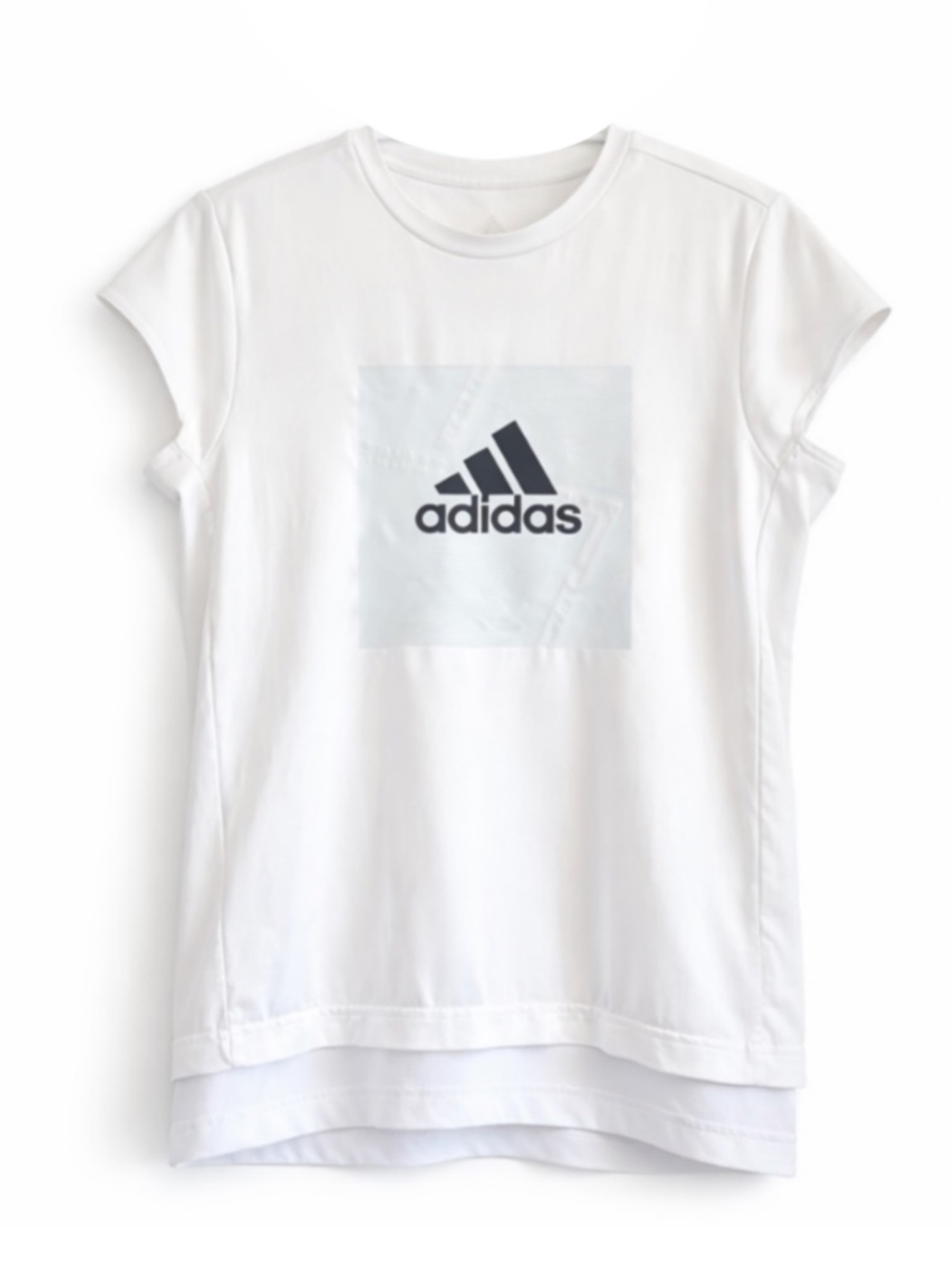 4/$20➡️ Adidas White & Blue Cap Sleeve Athletic Tee – Size Medium Junior